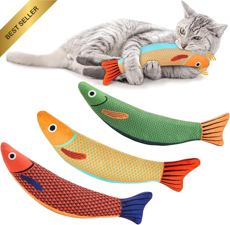 Catnip Toy, 3PCS Cat Toys for Indoor Cats, Plush Chew Fish with Catnip for Teeth