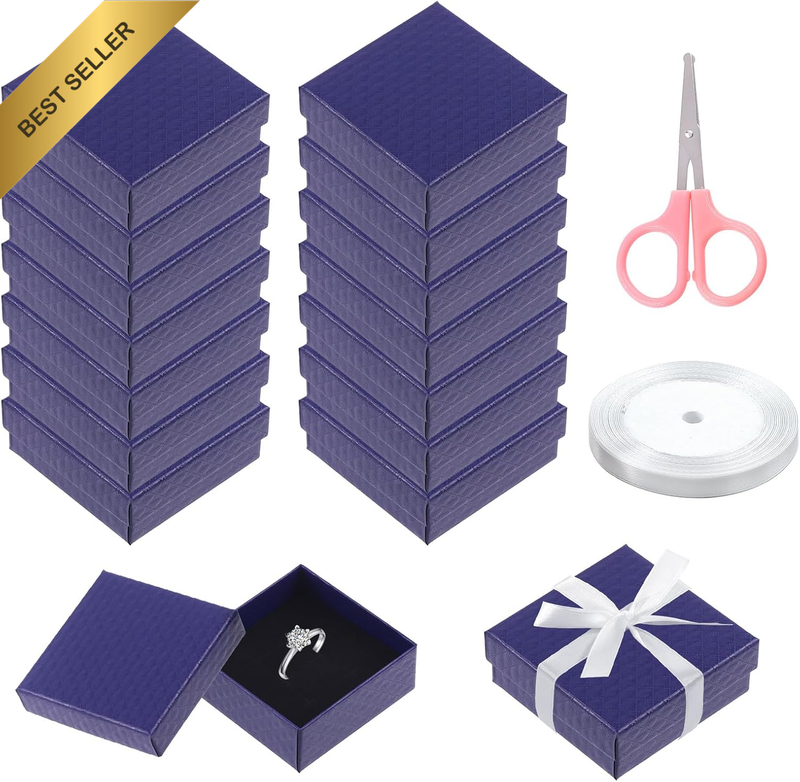 17Pcs 2.95 X 2.95 X 1.2Inch Deep Blue Diamond Pattern Cardboard Jewelry Gift Box