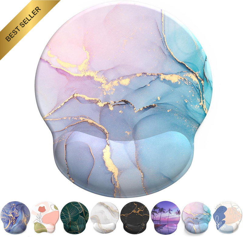 Ergonomic Gel Mouse Pad Wrist Support Non-Slip Base Pain Relief Pink Blue Marble