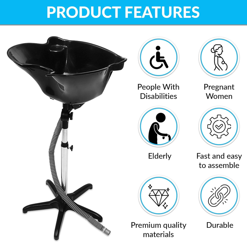 Portable Hair Dressing Sink with Adjustable Height – Shampoo Bowl for Home and S