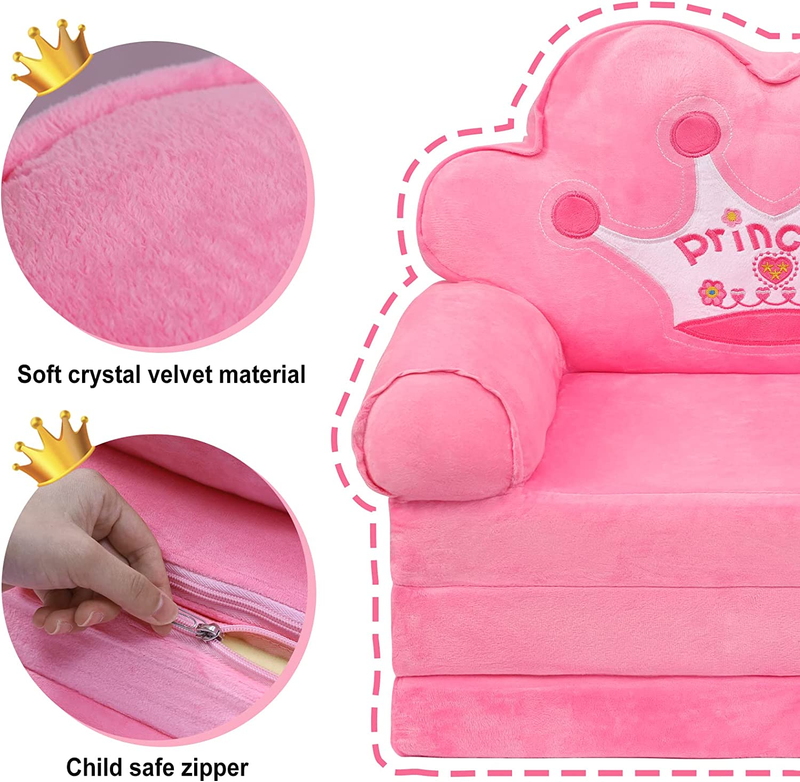 Kids Couch Fold Out,Foldable Kids Sofa Toddler for Bedroom,Toddler Couch Pink