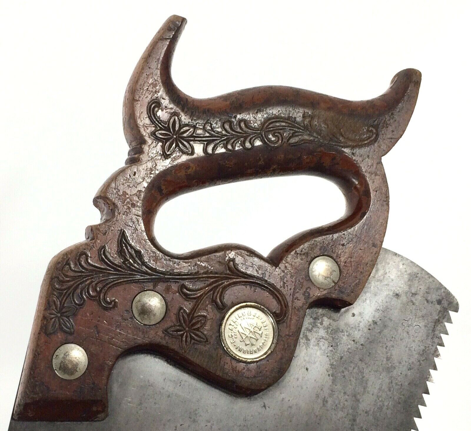 Vtg EC Atkins Co PERFECTION No. 53 Silver Steel Ornate Hand Vtg EC Atkins Co PERFECTION No. 53 Silver Steel Ornate Hand