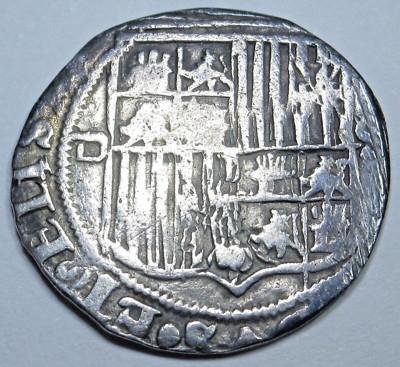 1400's-1500's Ferdinand Isabella Spanish Silver 1 Reales Antique Columbus Coin