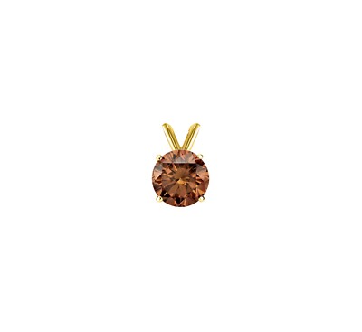 SHINE BRITE WITH A DIAMOND 1.25 CT ROUND CUT BROWN SOLID 18K YELLOW GOLD SOLITAIRE PENDANT 18" NECKLACE
