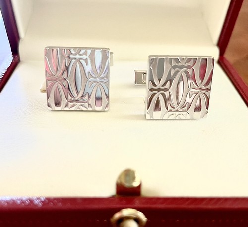 CARTIER Sterling Silver CC Logo Cuff Links With Box | eBay