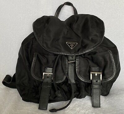 Prada Authentic Vintage Rare Vela Sport Leather Trim Nylon Black Backpack Purse