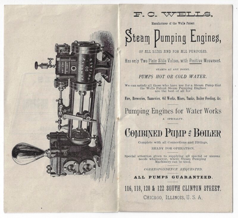 1880s F.C. Wells Steam Pump Works Pumping Engines Advertising Booklet Chicago
