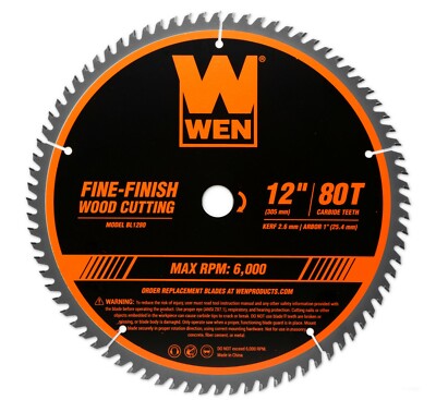WEN BL1280 12'' 80-Tooth Fine-Finish Professional Woodworking Saw Blade