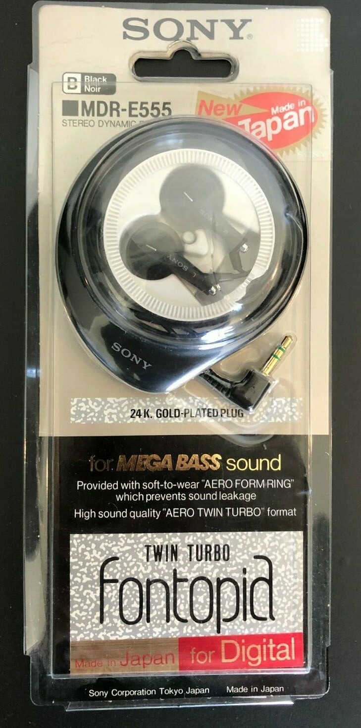 RARE VTG Sony MDR-E555 Twin Turbo Fontopid Earphones-Made In RARE VTG Sony MDR-E555 Twin Turbo Fontopid Earphones-Made In