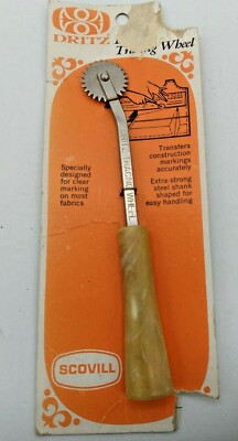 NOS DRITZ Vintage Tracing Wheel with Marbled BAKELITE Handle Scovill Free ship