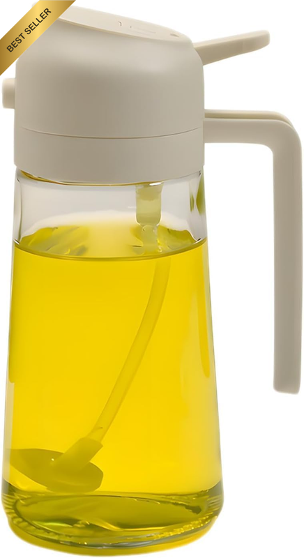 2-In-1 Glass Oil Spray Bottle & Dispenser, 450Ml Food-Grade Olive Oil Mister for