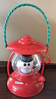 Snowman Lantern, Battery Operated, Hold Button to Light, Red, Green Handle HiLCO