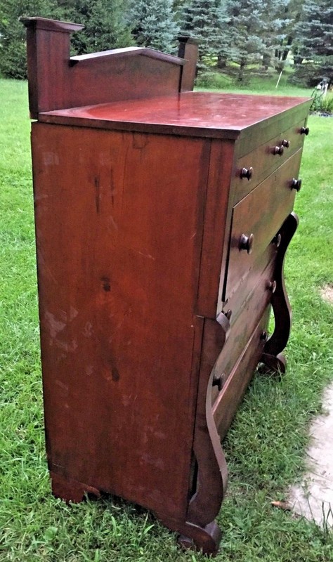 Antique 19th Century Empire 6 Drawer Dresser In Cherry Wood