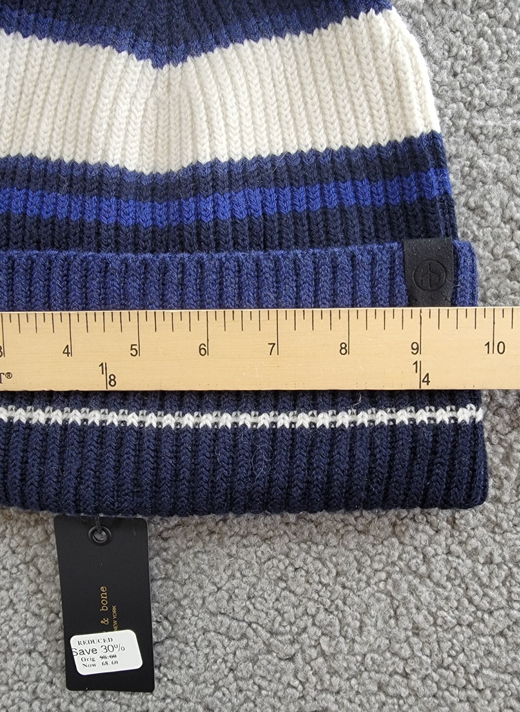 rag & bone Wool Blend Blake Stripe Beanie Womens One Size Blue Multi Folded Edge - Picture 6 of 15