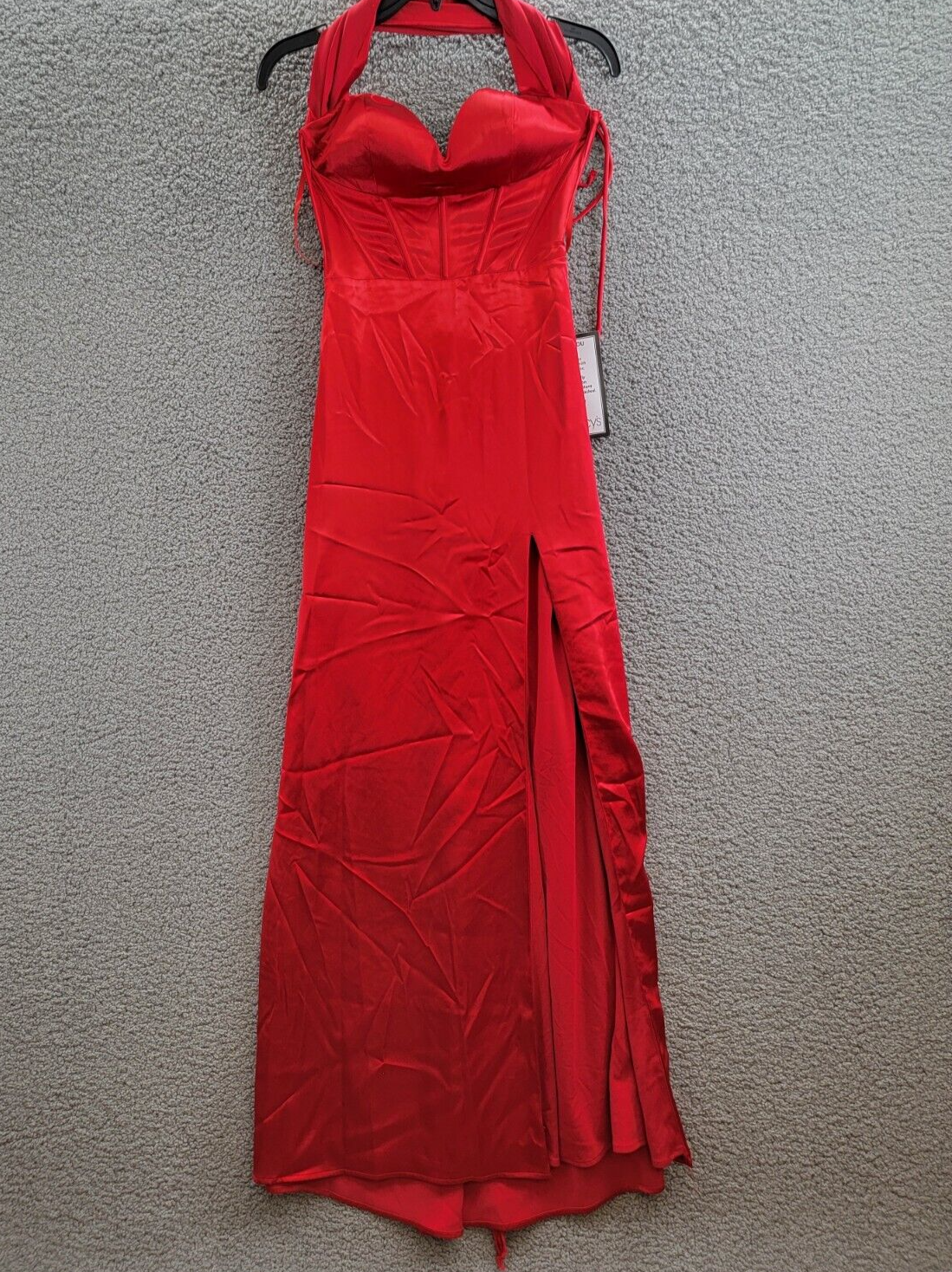 Blondie Nites Draped Lace-Up Satin Gown Juniors' 3 Red Back Lace Zip Closure - Picture 2 of 15