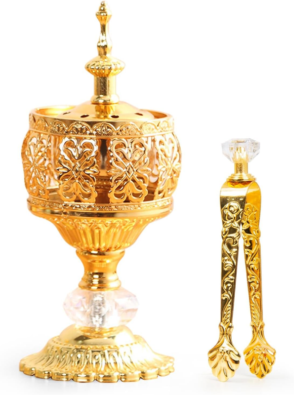 Gold Incense Burner Holder Bakhoor Frankincense Charcoal Censer Resin Stand New