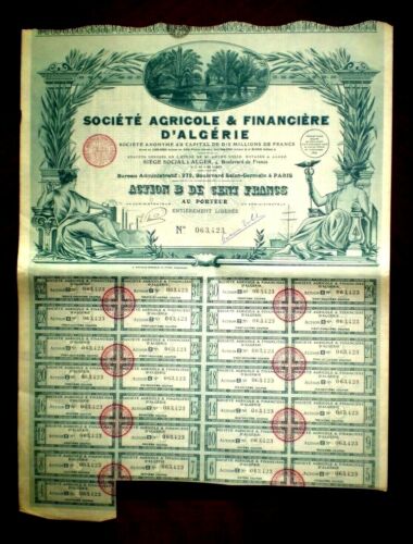 Société Agricole & Financière d´Algérie, share certificate 1928