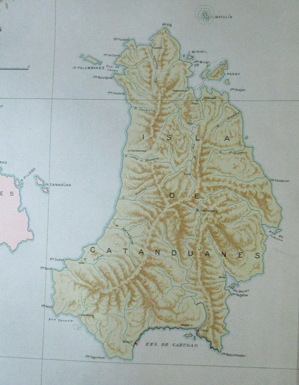 1900 antique map CATANDUANES Island Philippines & nearby islands