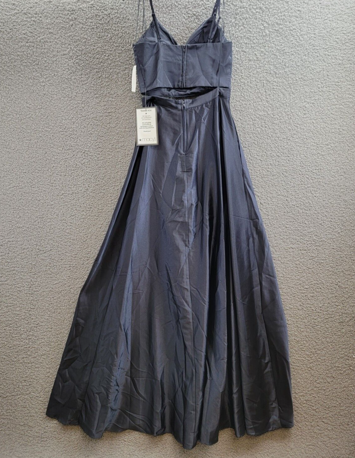 Crystal Doll 2-Pc. Satin Ball Gown Juniors' 5 Navy V-Neck Slit Back Zip Closure - Picture 10 of 17