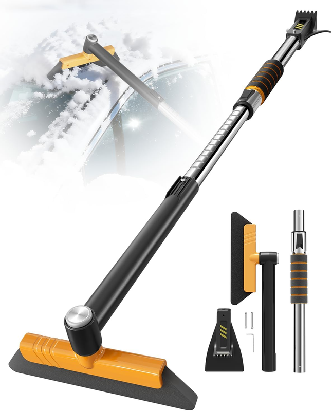 43.7in Extendable Snow Brush Ice Scraper Pivot Foam Grip Car T...