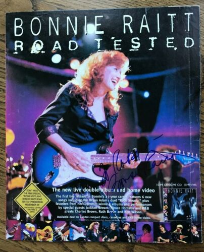 Bonnie Raitt, Road Tested,signed 9 x 11,Front cardboard Album panel 1995,COA