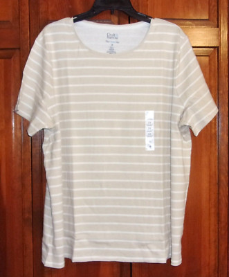 Croft & Barrow SS  Knit Top - 100%  Cotton - Beige/White Striped  - 2X - NEW/TAG