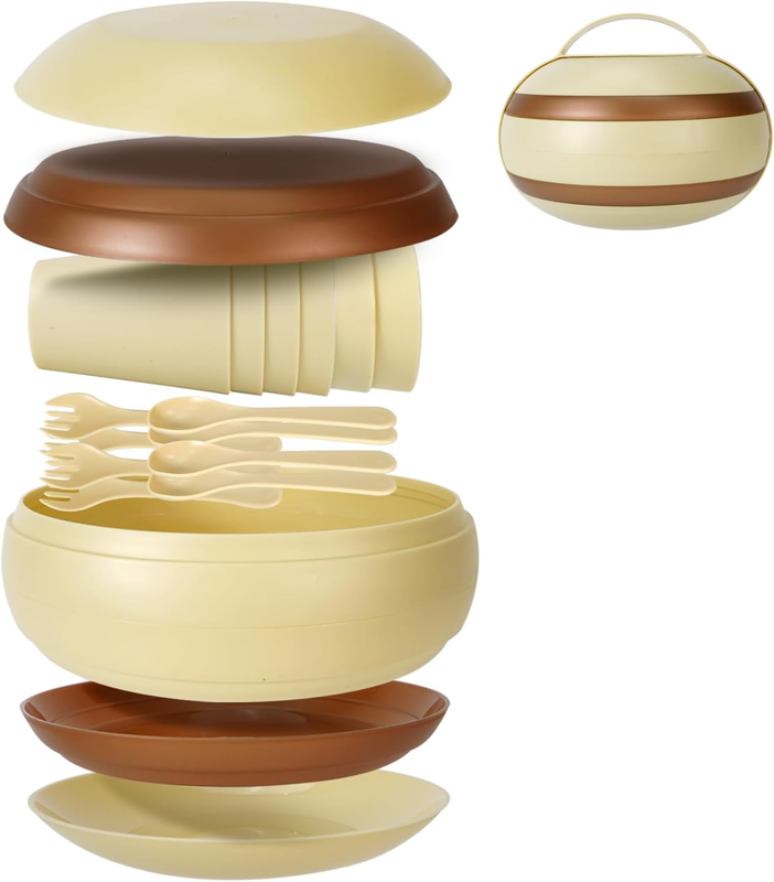 Camping Dishes Picnic Set, Camping Plates Cups and Bowls Set w...