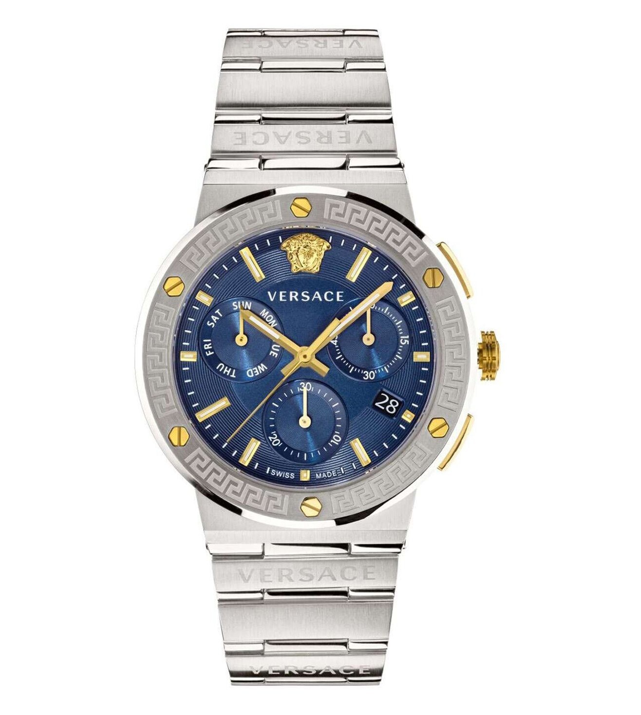 VERSACE 時計 Versace Greca Logo Chronograph Quartz Blue Dial Men Watch