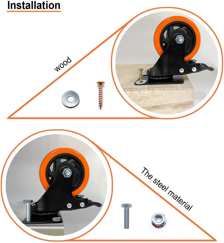 Casters, 4" Caster Wheels，Casters Set of 4 Heavy Duty -  Orange Polyurethane Cas