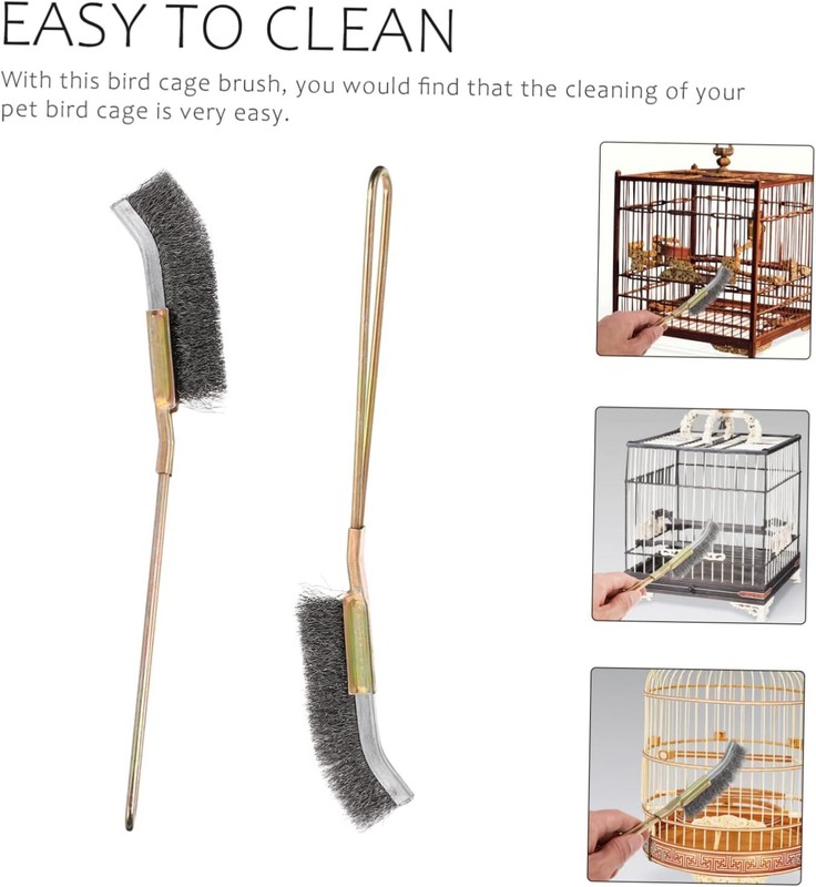 2Pcs Birdcage Brush Cleaning Accessories Poop off Bird Cage Cleaner Steel Handle