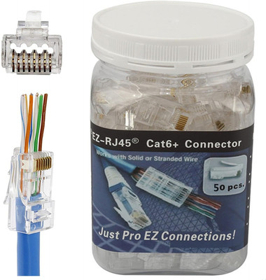 RJ45 CAT6A CAT6 Pass through Connectors 23 AWG Cables 50-Pack End Bold Ethernet