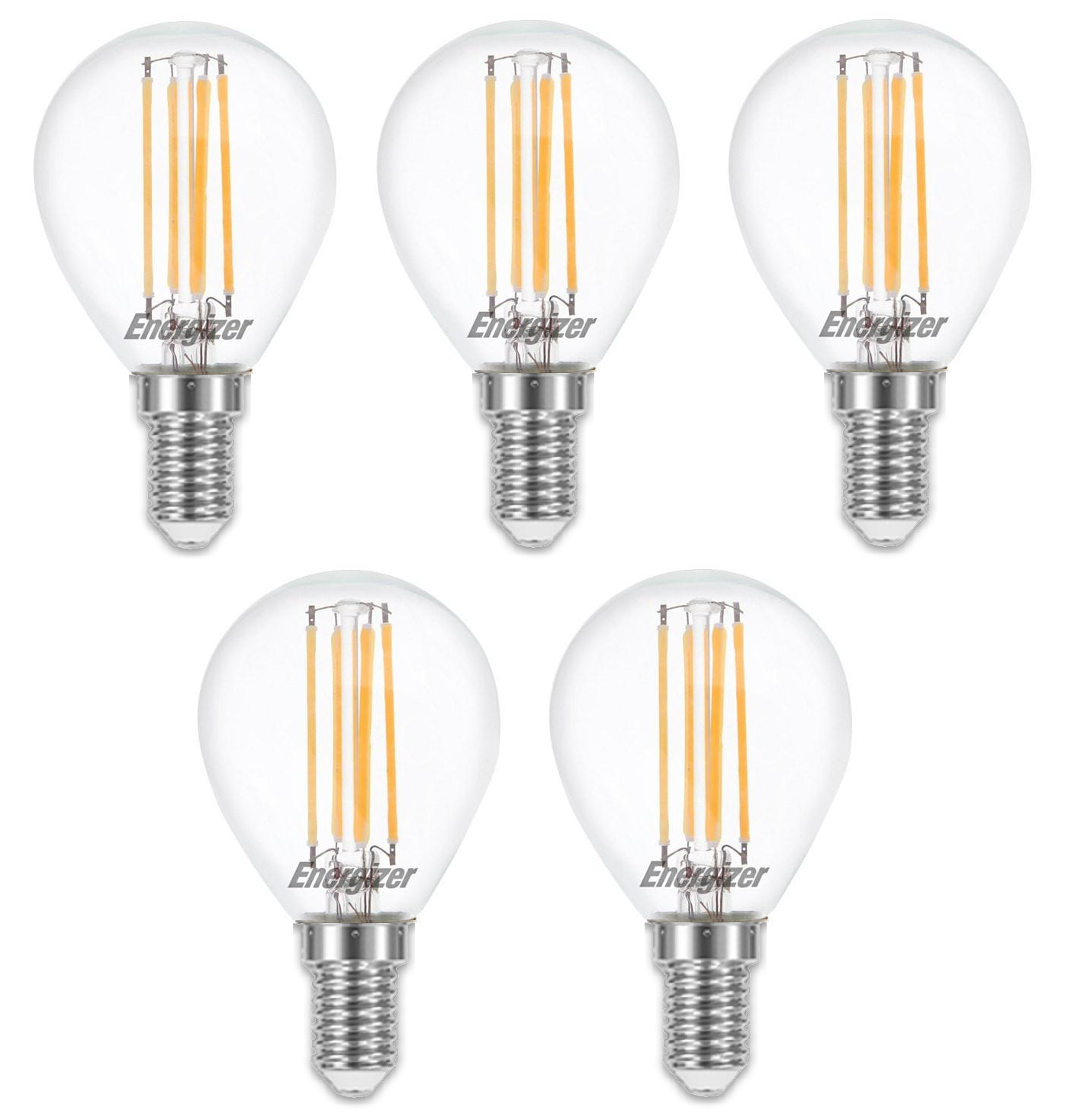 x 5 Energizer 4w (=40w) LED Clear Filament Golf Ball Bulbs, Extra Warm