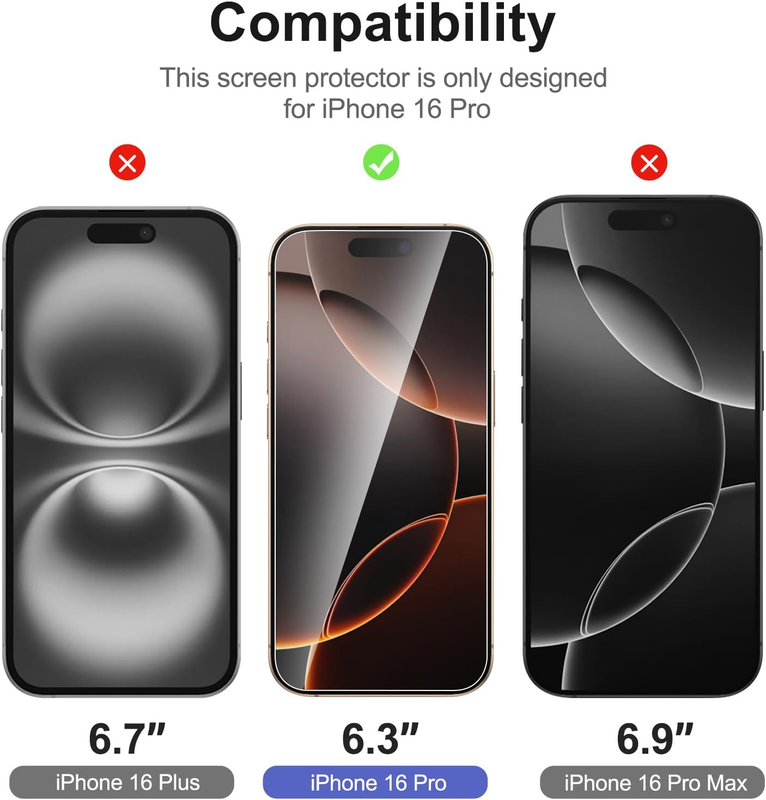 3 Pack Designed for iPhone 17, 17 Pro, iPhone 16 Pro Screen Protector (6.3 inche