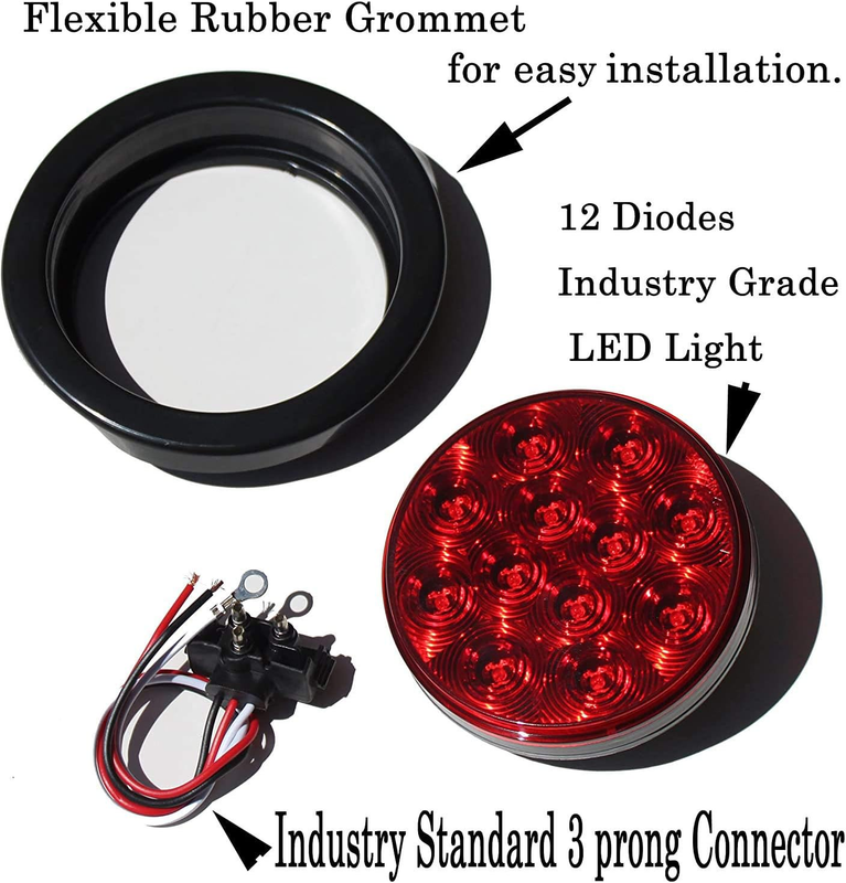 LED Trailer Lights 2pcs, 4" Round Red Trailer Light Kit, Stop/Turn/Tail Lights f