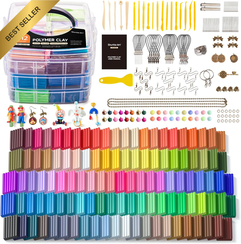 112 Colours Polymer Clay, Soft Oven Bake Modeling Clay Kit, 16 Kinds of Accessor