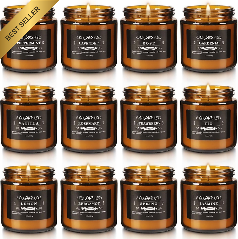 12 Pcs Scented Candles with Added Natural Essential Oils, 3.05Oz, Suitable for V