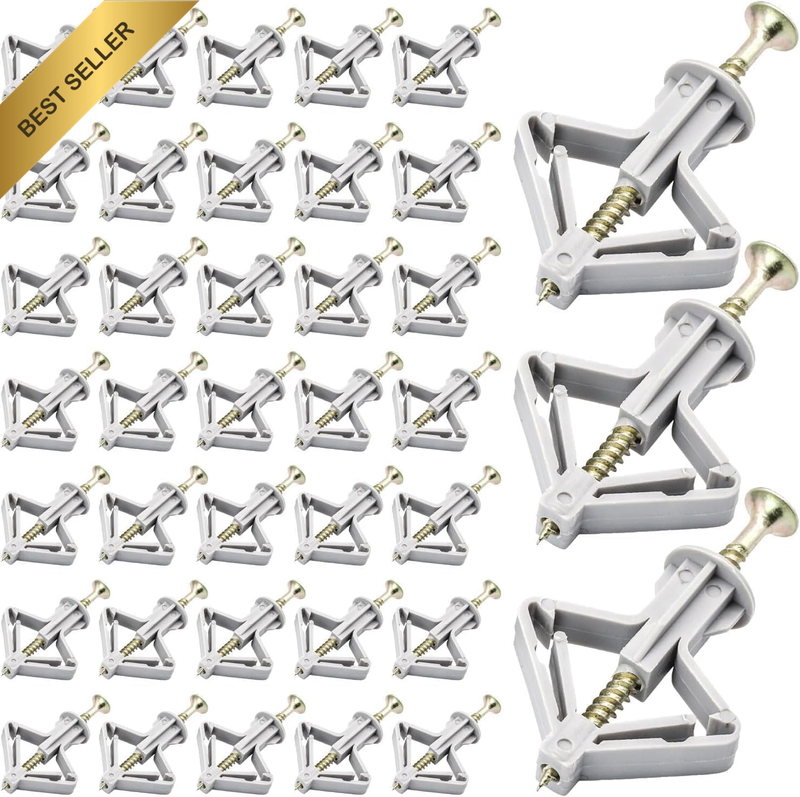 50 Gypsum Wall Anchor Kit, Plasterboard Wall Plugs and Screws, High Rigidity, Pl