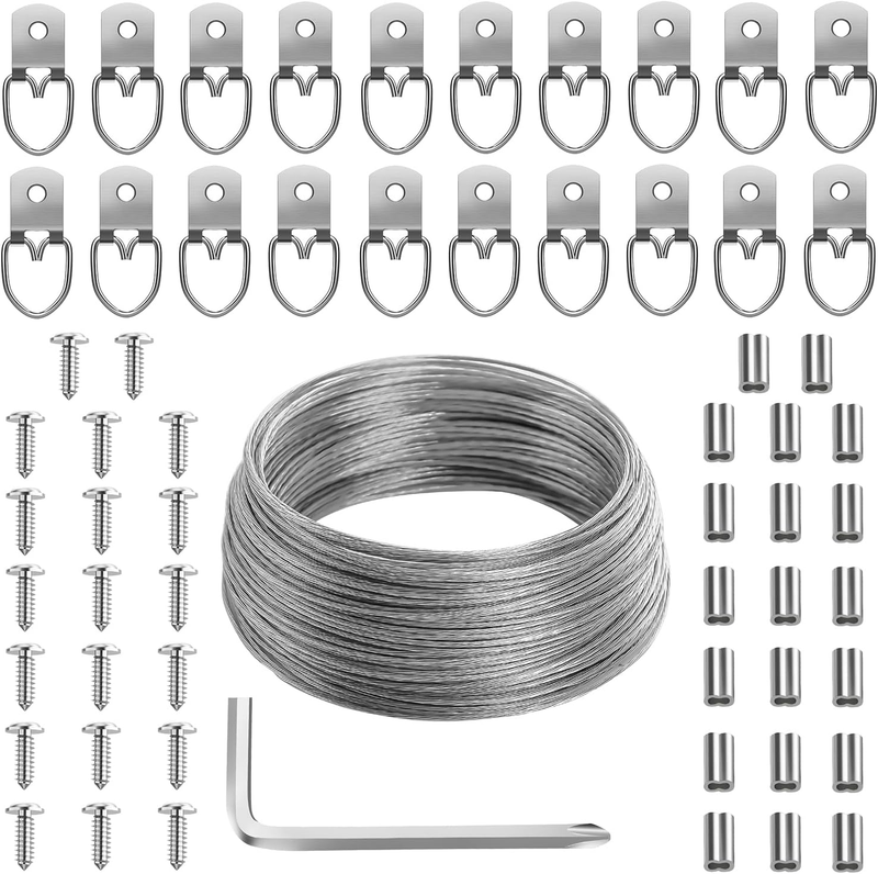 Picture Hanging Wire Kit, 100 Ft, D Rings, Heavy Duty for Frame & Art Hanging