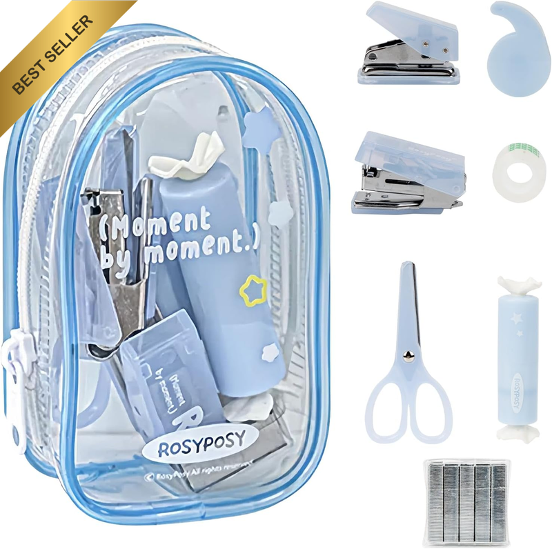 7PCS Office Supplies Kit - Mini Size for Portability, Set for Convenient and Eff