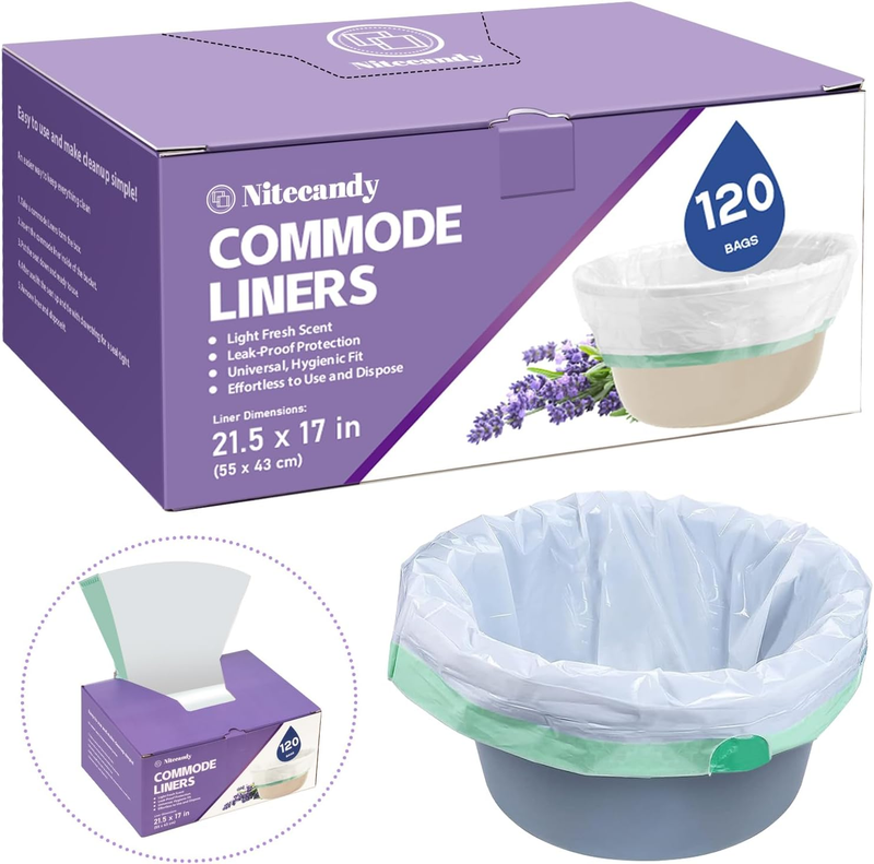 Commode Liners for Bedside Commode, 120 Count Universal Fit, Disposable Toilet B
