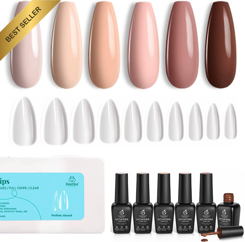 Beetles 500Pcs Gel Nail Tips Almond Medium Shape Nails and 6 Colors Popular Nude