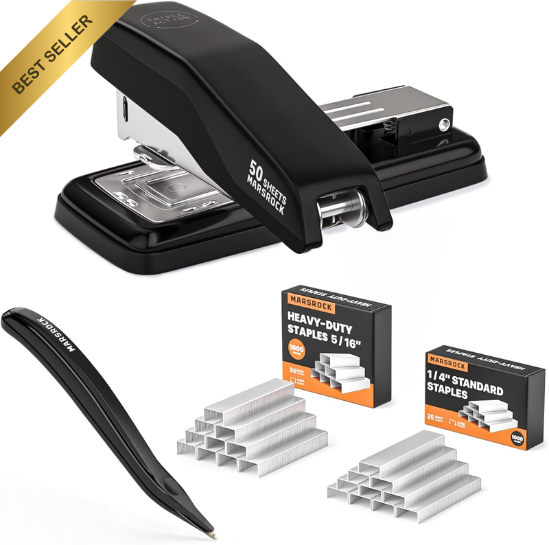 Desktop Stapler, Swing-Arm Swivel Stapler, 50 Sheet Capacity, 2000 Staples and S
