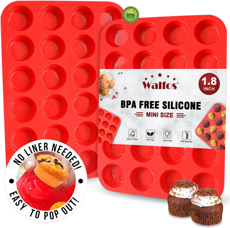 Mini Silicone Muffin Pan - 24 Cups Muffin Pan, BPA Free and Dishwasher Safe, No