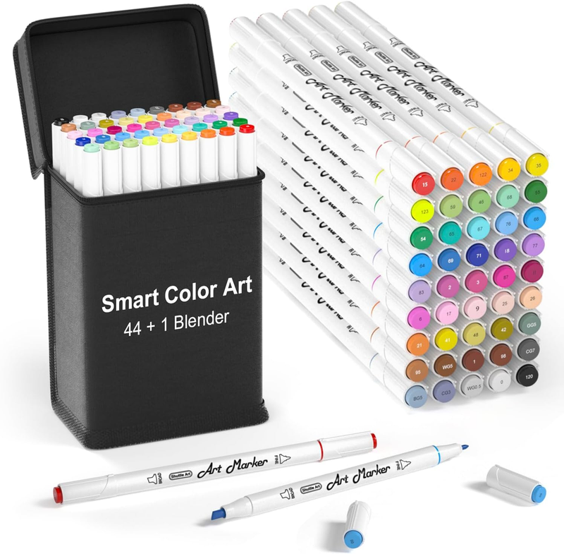 , 44 Coloring Markers And 1 Blender, 45 Pack Alcohol Based Dual Tip