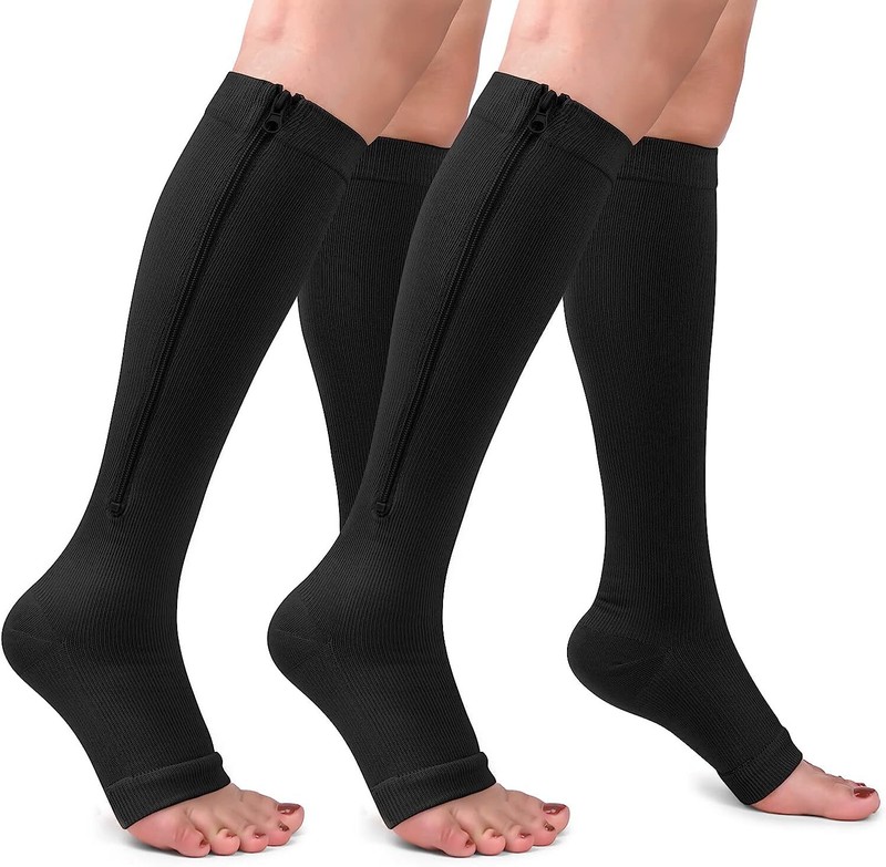 Copper Zipper Compression Socks Support Graduated Stockings Men Women 20 30mmHg