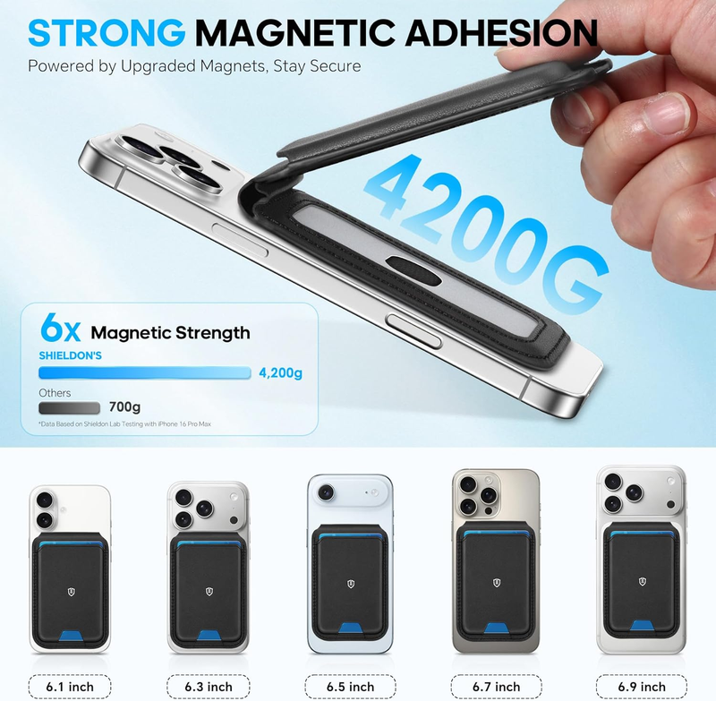 Genuine Leather Wallet Stand, Strong Magnetic Phone Wallet, Angle Adjustment, 6