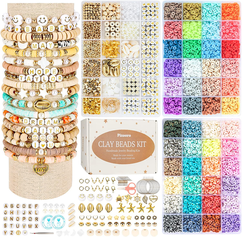Pizooro Clay Beads 3 Boxes Bracelet Making Kit, 10500Pcs Beads for Jewelry Makin