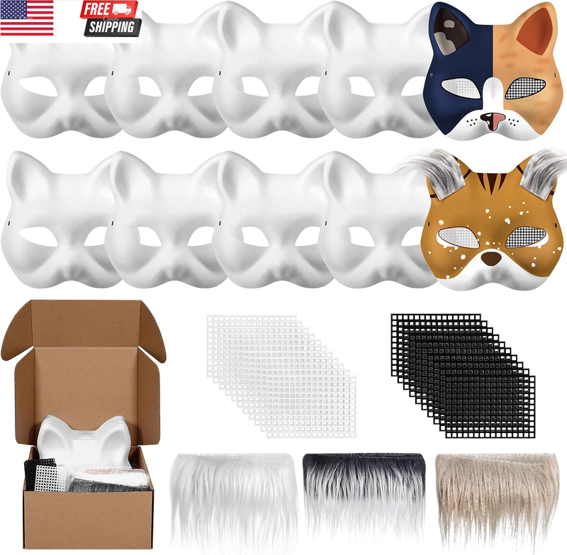 Seenelling Therian Mask Kit DIY – Blanko Katzenmaske Mit Filz, Kunstpelz & Mesh-Augen, Bastelset Für Cosplay & Kostüme