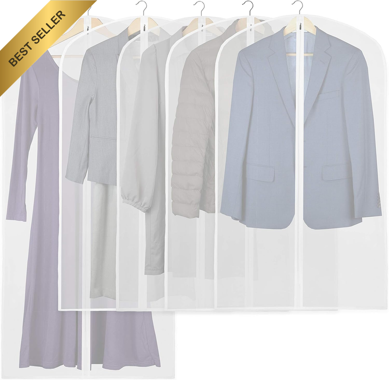 5 Pack Clear Garment Bags 60x100cm with Zipper for Suits Dresses Costumes