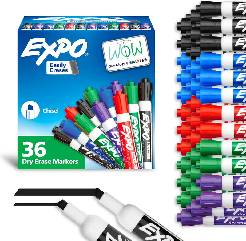 EXPO Dry Erase Markers, Low Odor Ink, Assorted Colors, Chisel ...